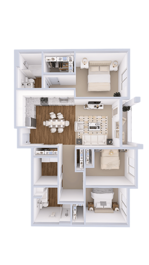 Floor plan for 3 beds, 2 baths, 1357 sqft